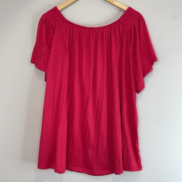 Iyla Magenta Pink Smock Short Sleeve Peasant Top Crochet Neckline Flutter Sl 1X - Picture 9 of 11